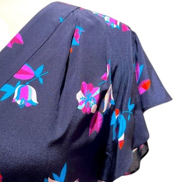 Rebecca Taylor Navy Bellflower Flutter Sleeve Silk Dress NEW - Picture 5 of 8